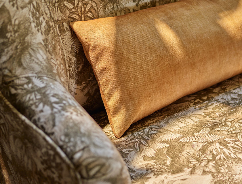 Scatter Almost Plain Velvet Harvest on RHS Botanicals Velvet Ferns Toile Olive